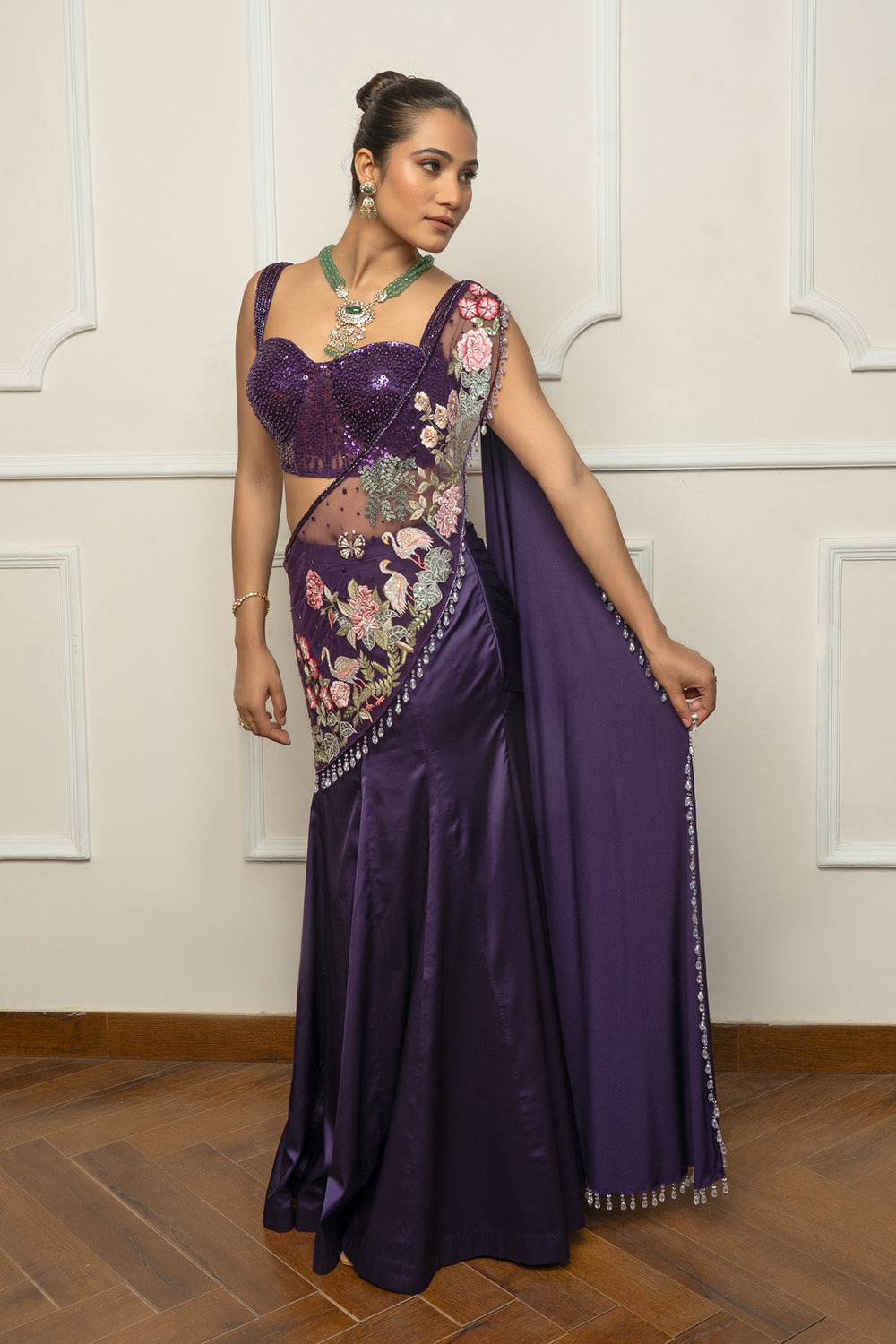 Purple drape saree set