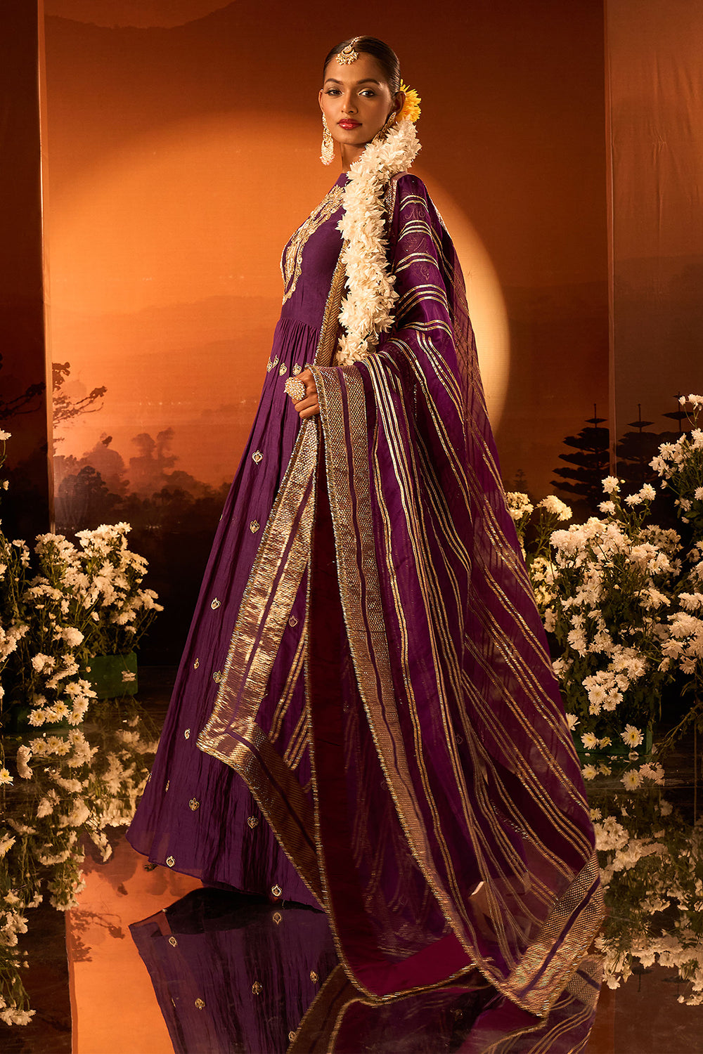 Purple Embroidered Anarkali Set