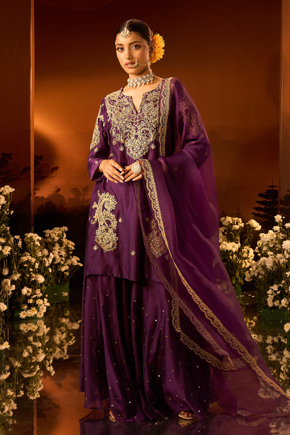 Purple Embroidered Kurta Set