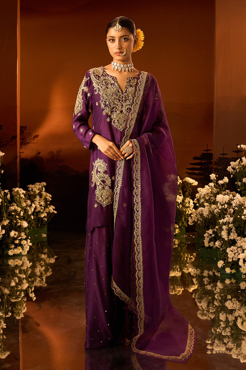 Purple Embroidered Kurta Set