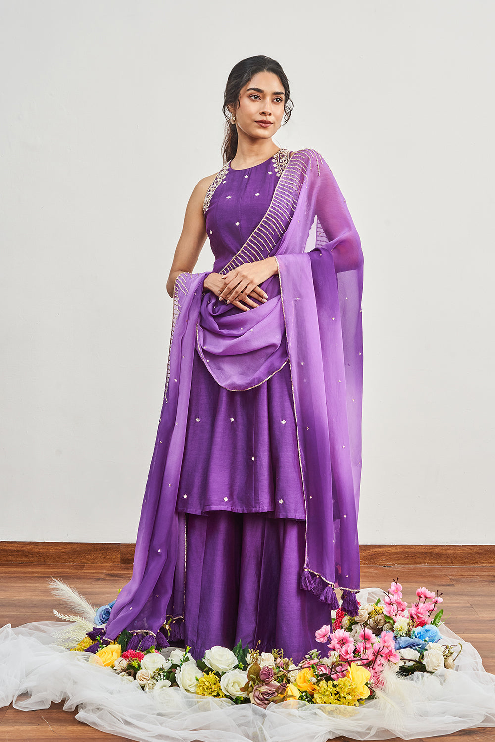 Purple Kalidaar with Purple X Dirty Lillac Shaded Dupatta
