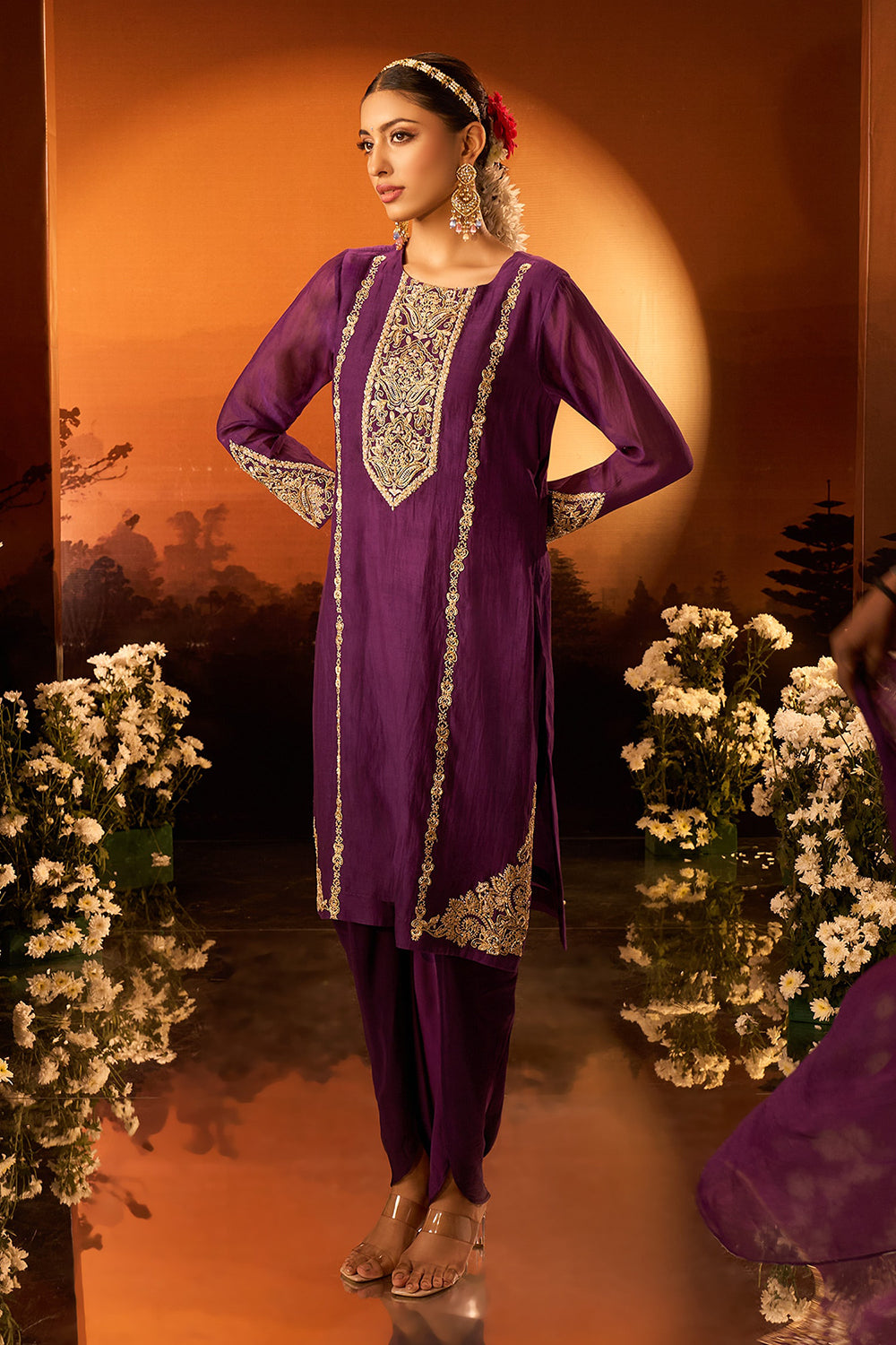 Purple Embroidered Kurta Set