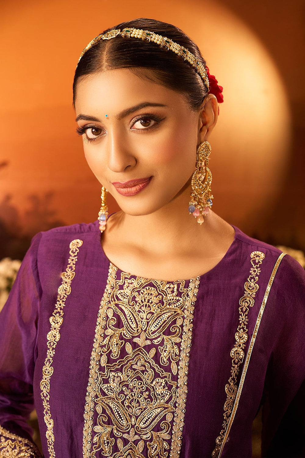 Purple Embroidered Kurta Set