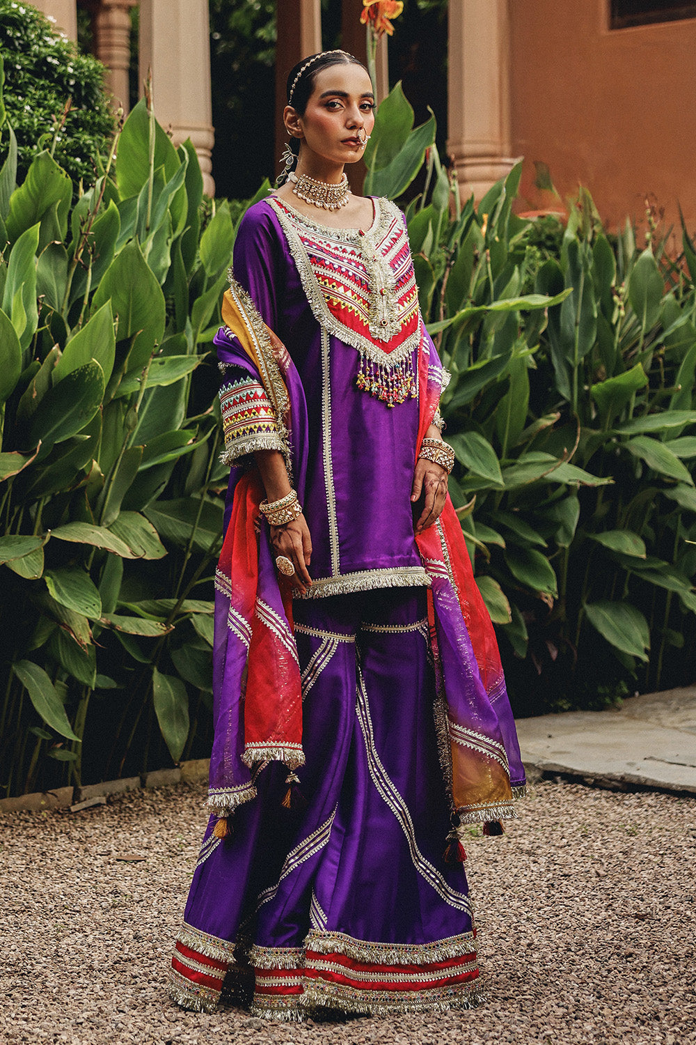 Purple Phulkari Phool Sharara Set