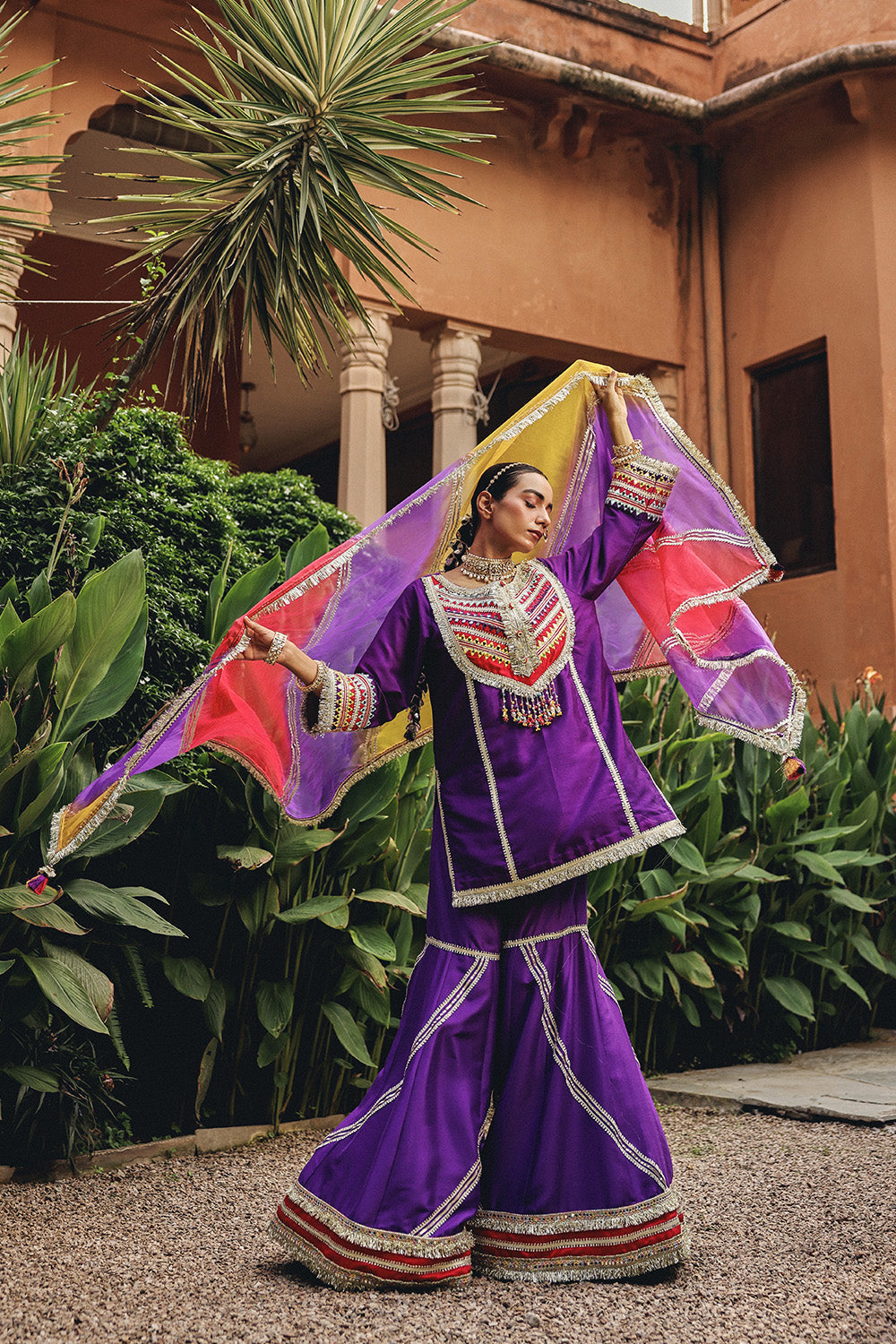 Purple Phulkari Phool Sharara Set