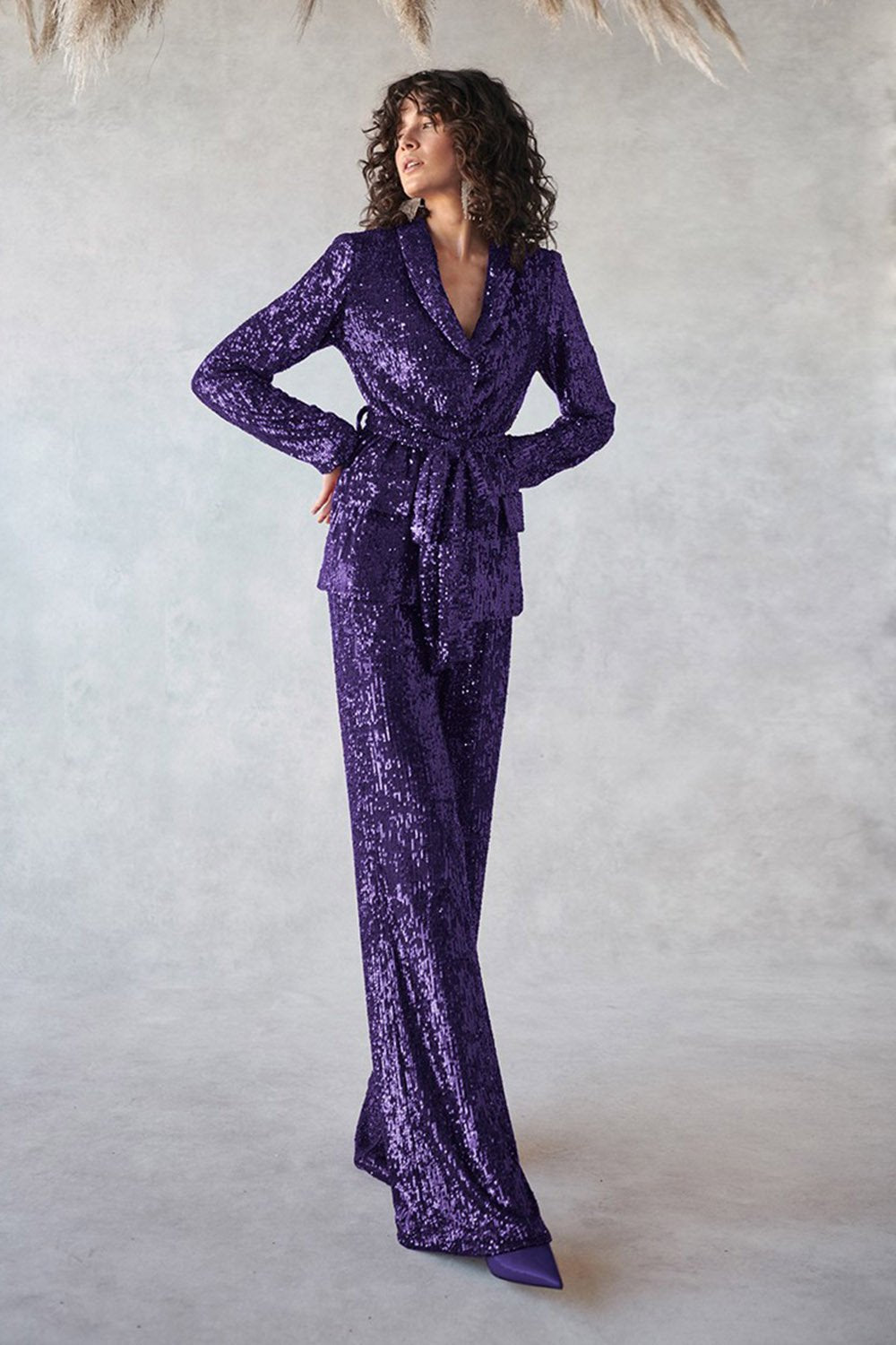 Purple Sequin Blazer Suit
