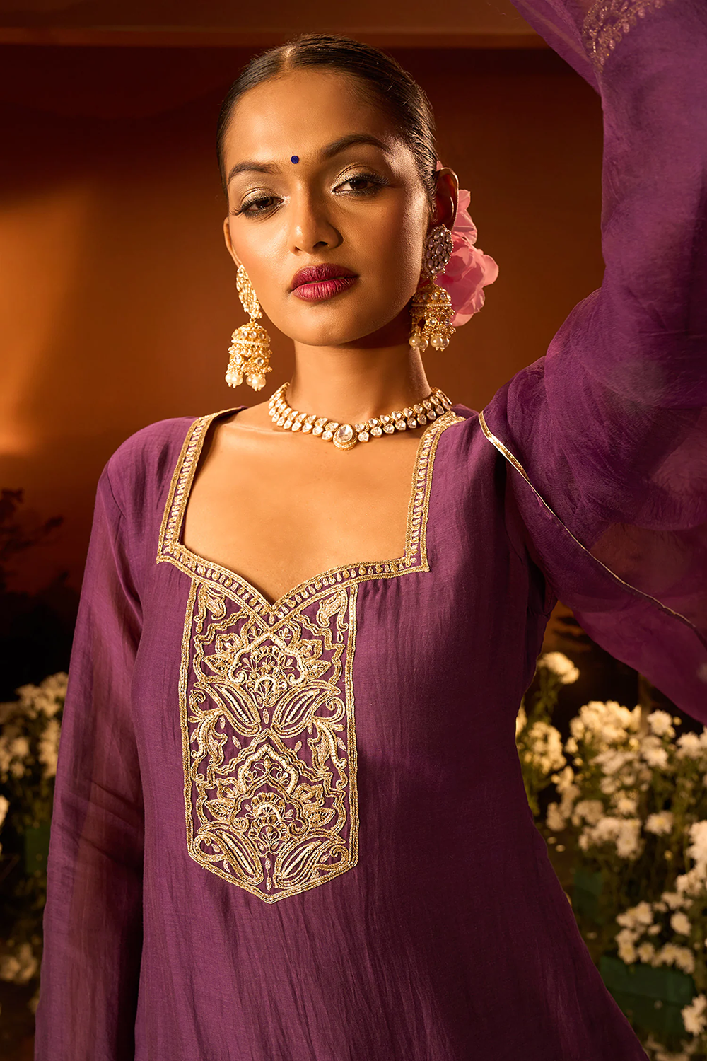 Purple Silk Chanderi Kurta Gharara Set