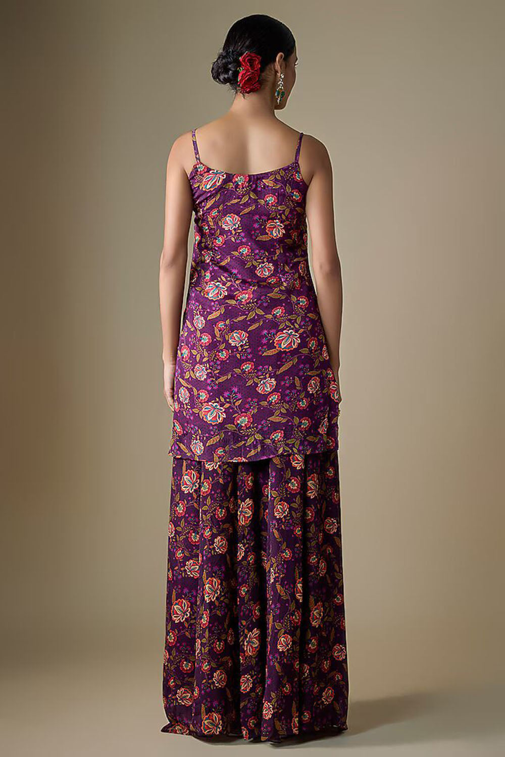Purple Viscose Chiffon Geometric Printed Sharara Set