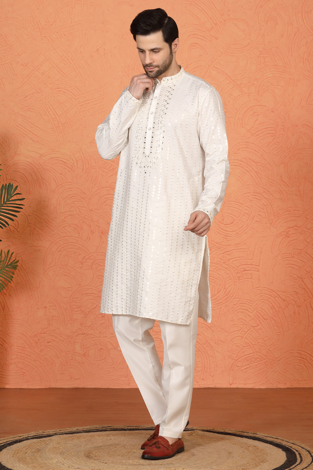 Raas Mirror Embroidered Kurta with Back Elastic Pants And Dupatta