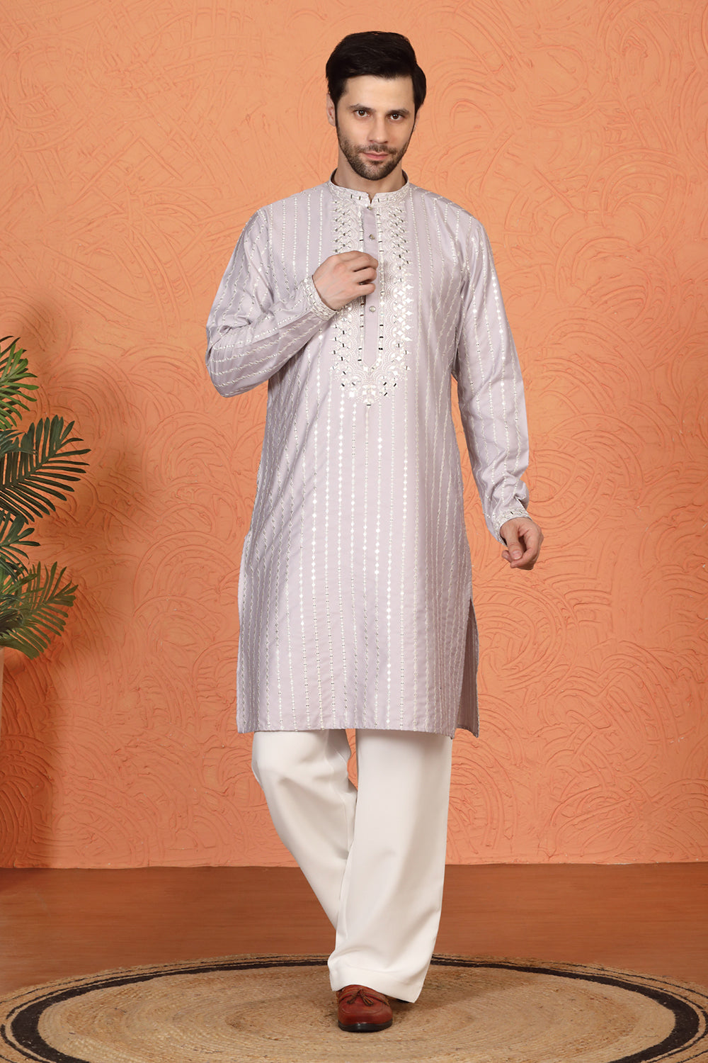 Raas Mirror Embroidered Kurta with Loose Fit Parallel Pants And Dupatta