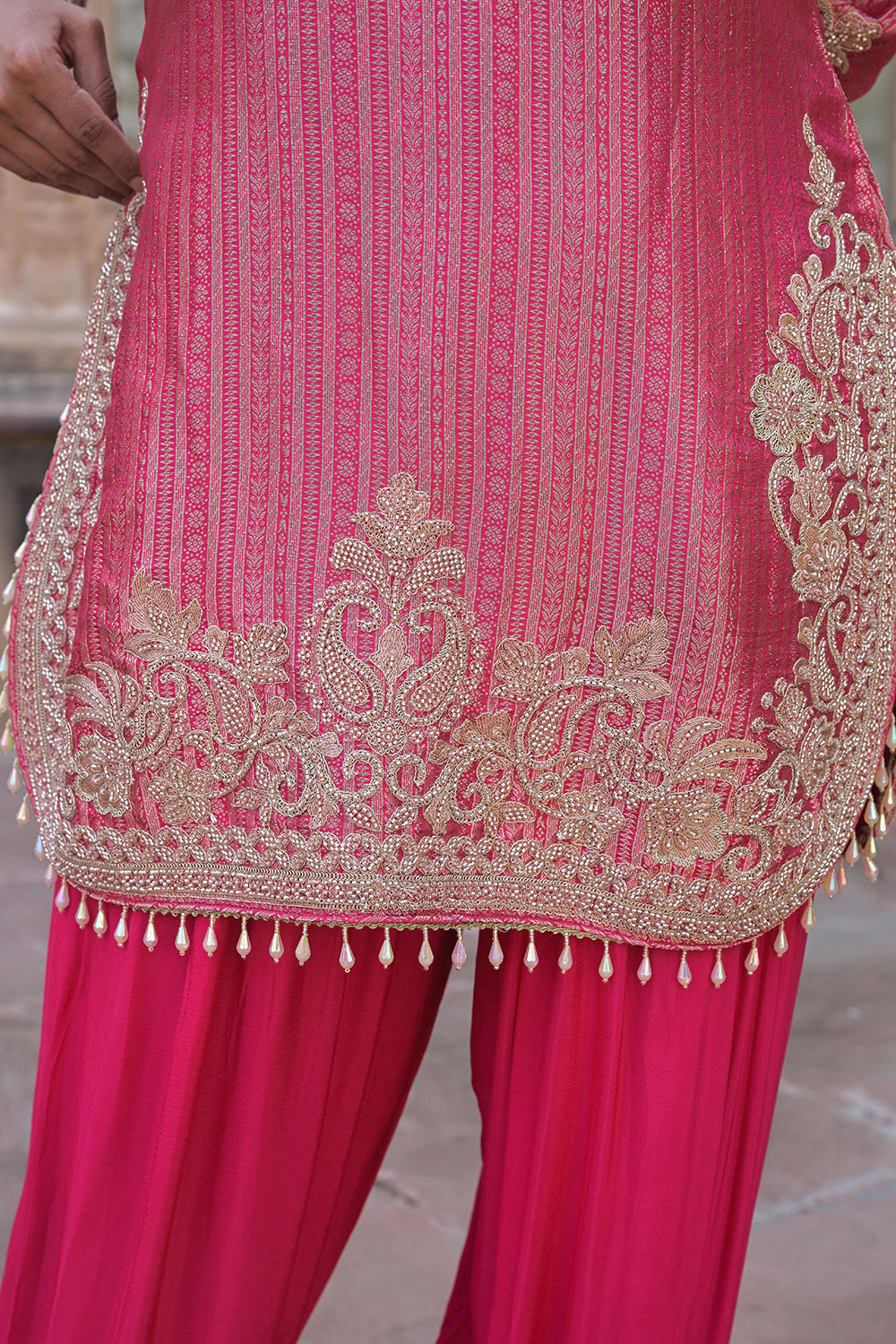 Rani Pink Brocade Kurti Plazzo Set Ethnic Party Look