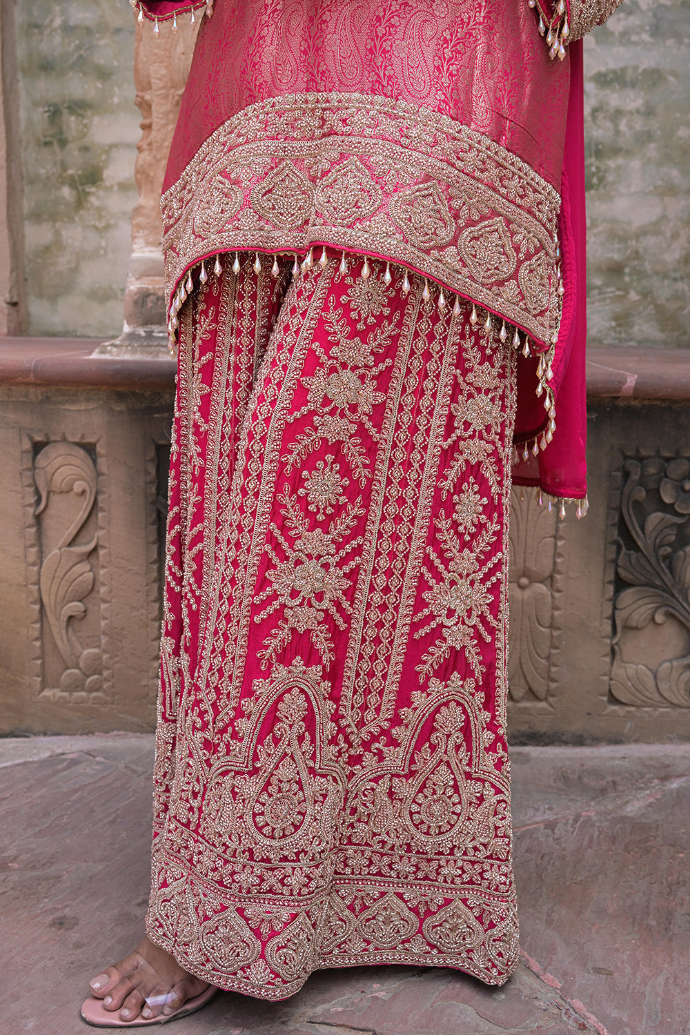 Rani Pink Brocade Kurti Sharara Set Indian Ethnic Wear