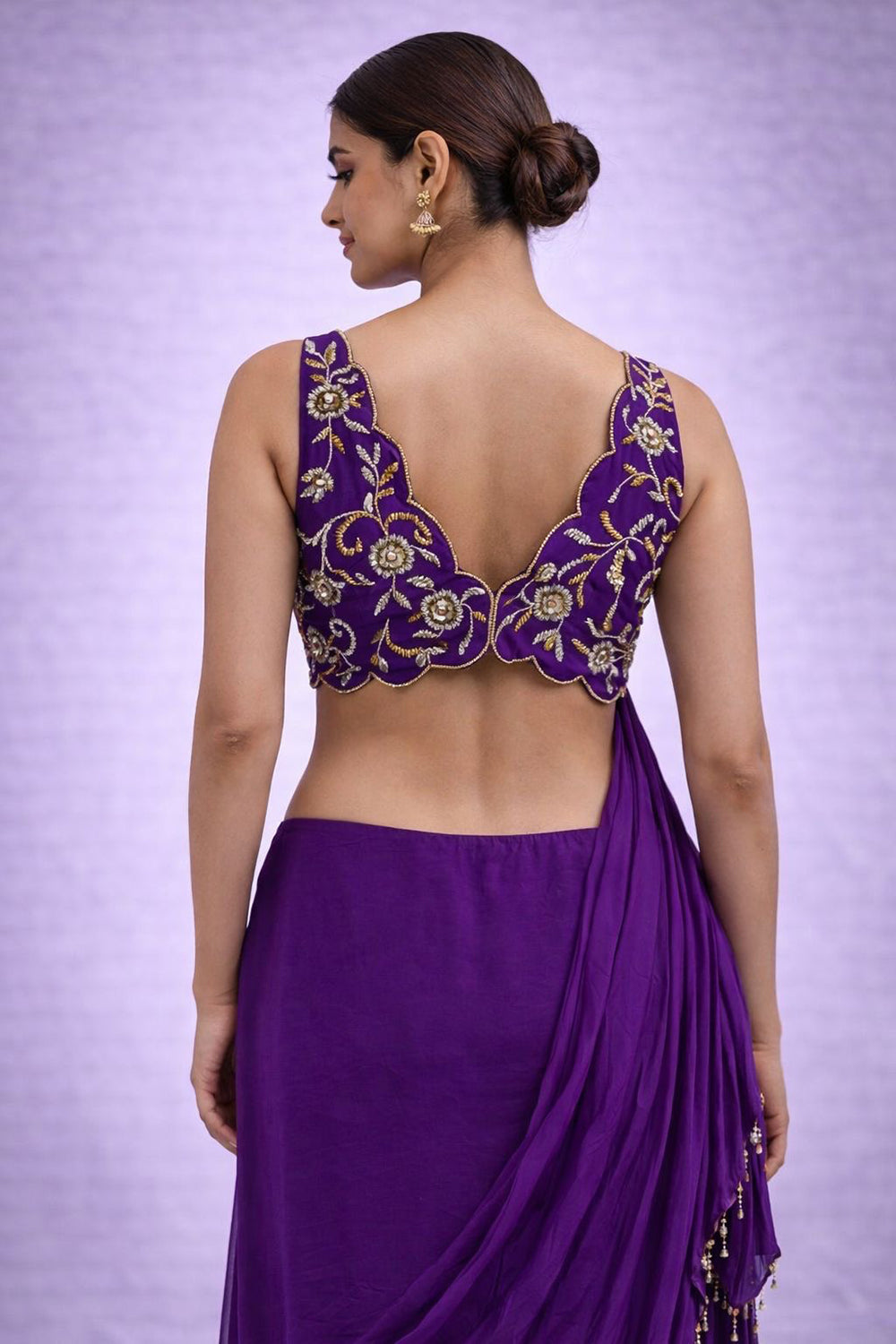 Ready to wear saree with embroidered blouse