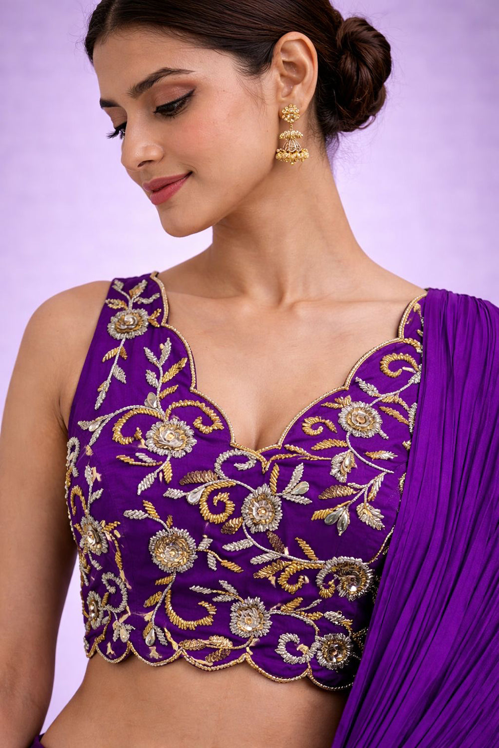Ready to wear saree with embroidered blouse