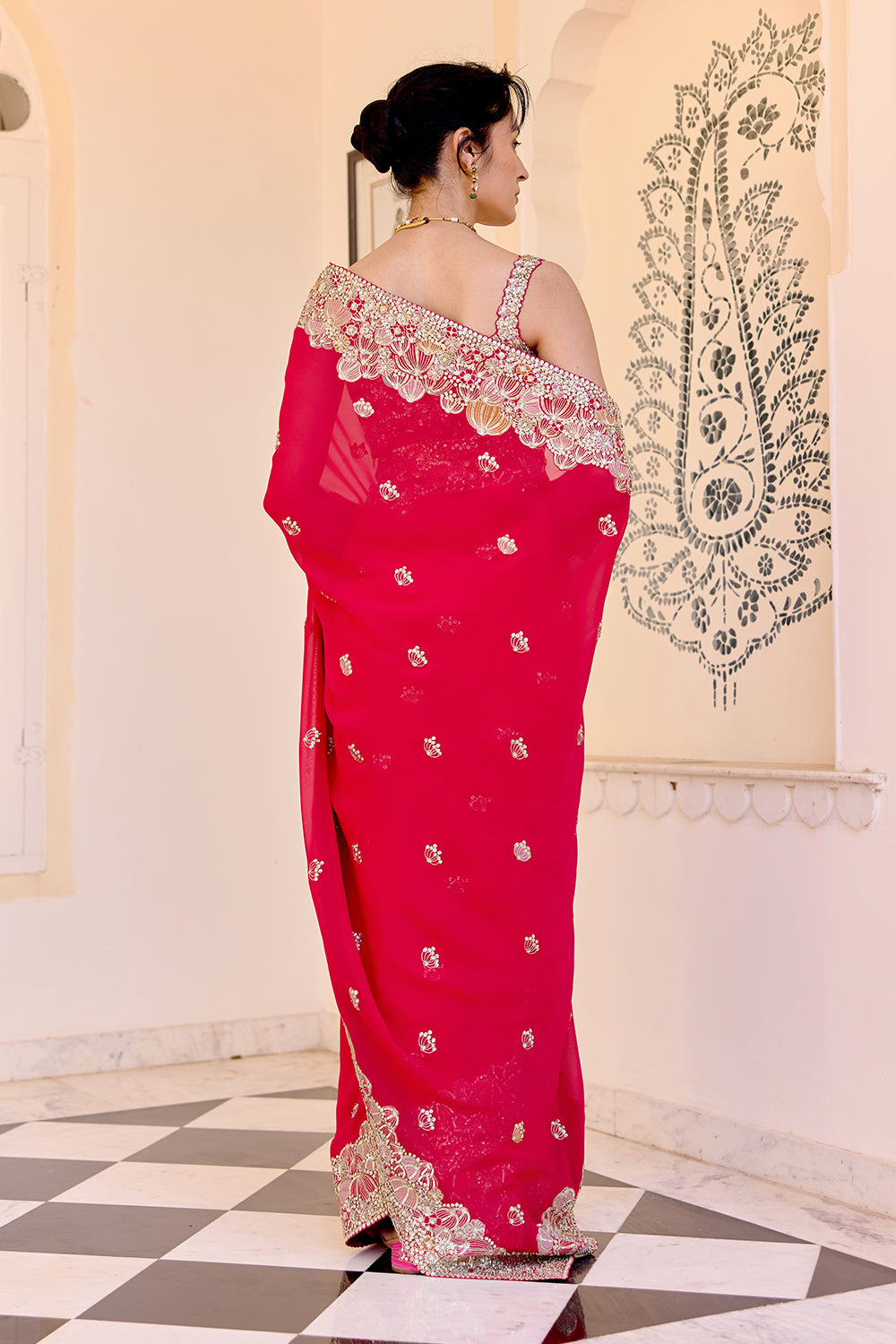 Red Embroidered Saree Set