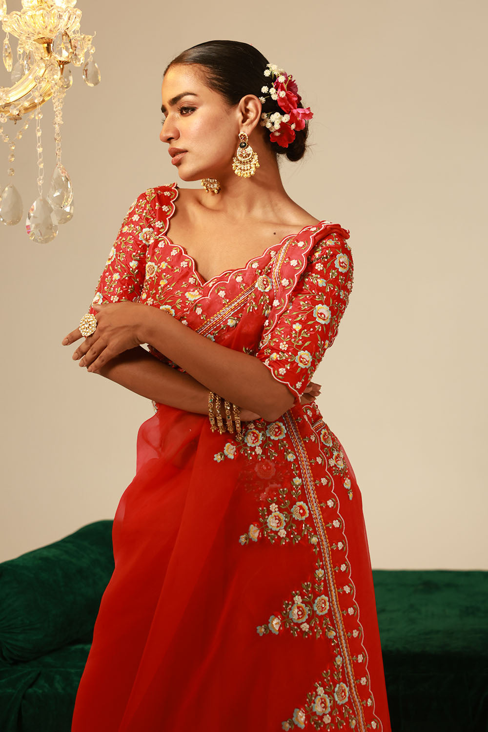 Red Organza Silk Saree