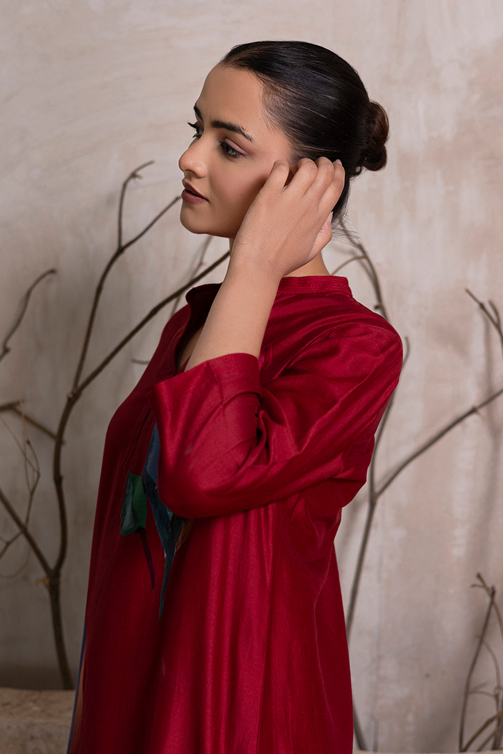 Red Silk Chanderi Printed Tunic