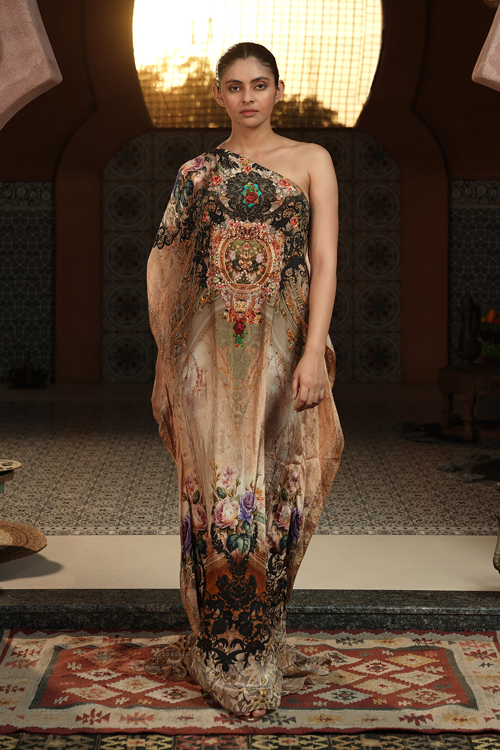 Regal Beige Ornate Kaftan Gown