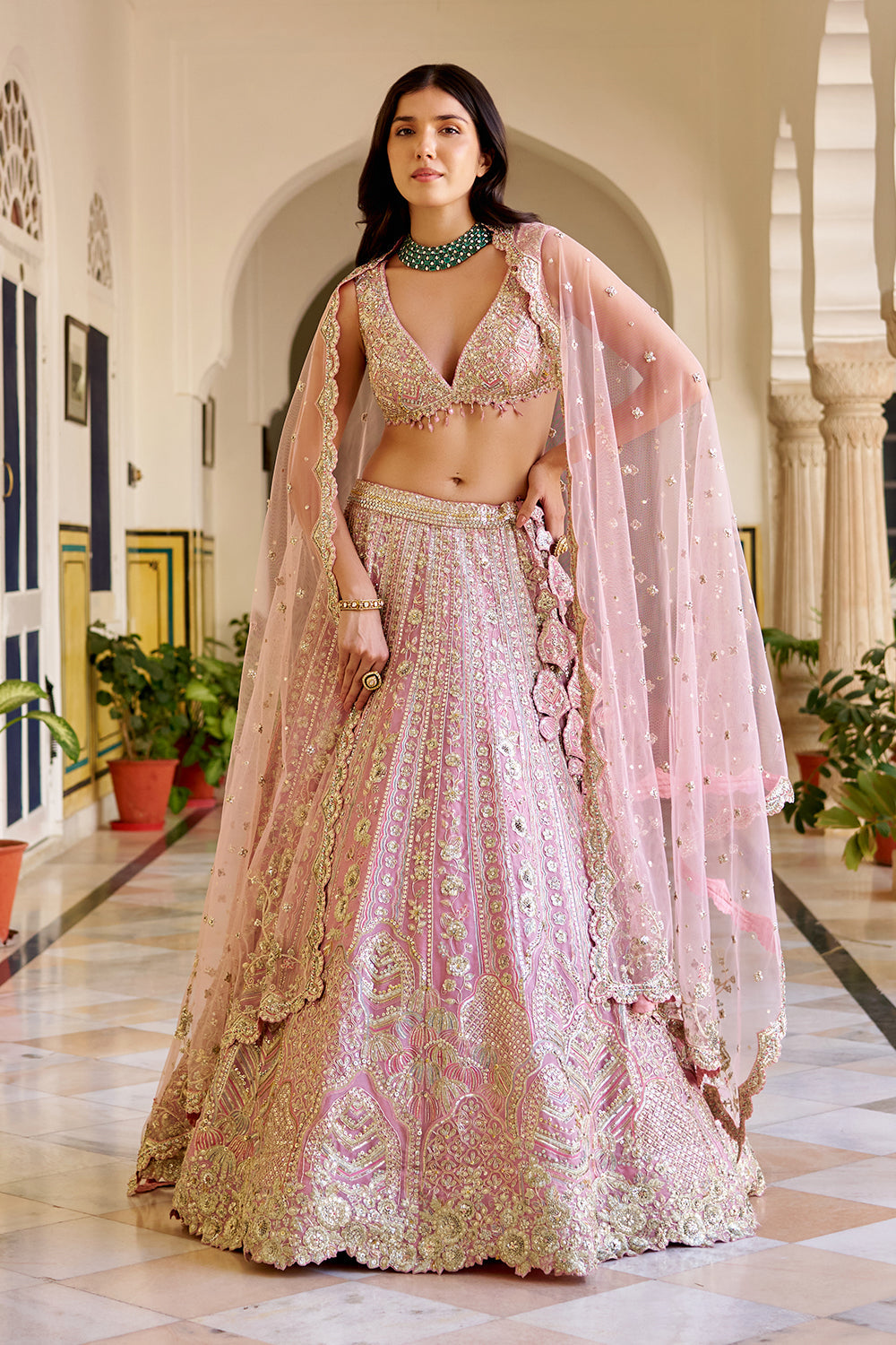 Rosaline Pink Organza Lehenga Set