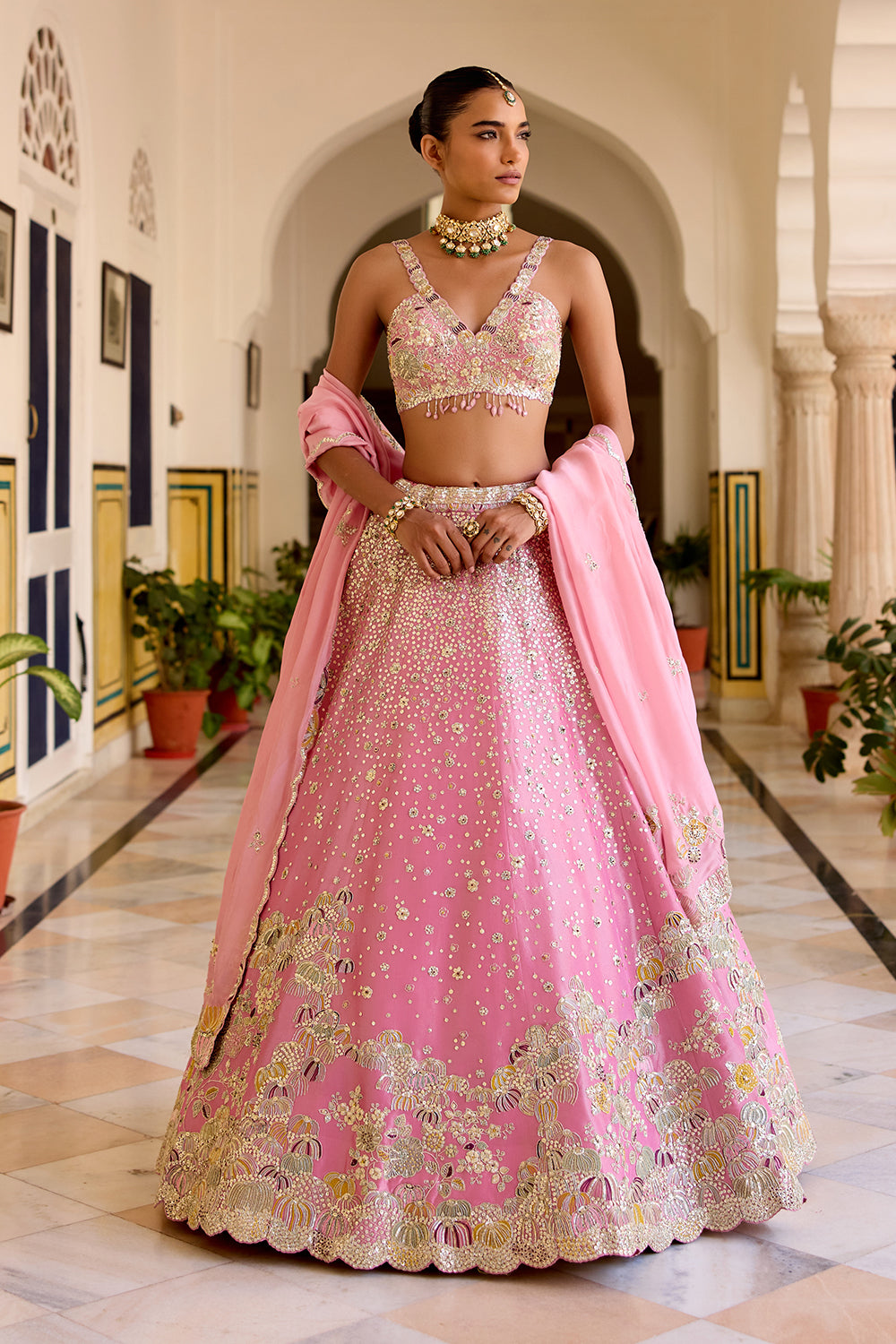 Rosaline Pink Tissue Lehenga Set