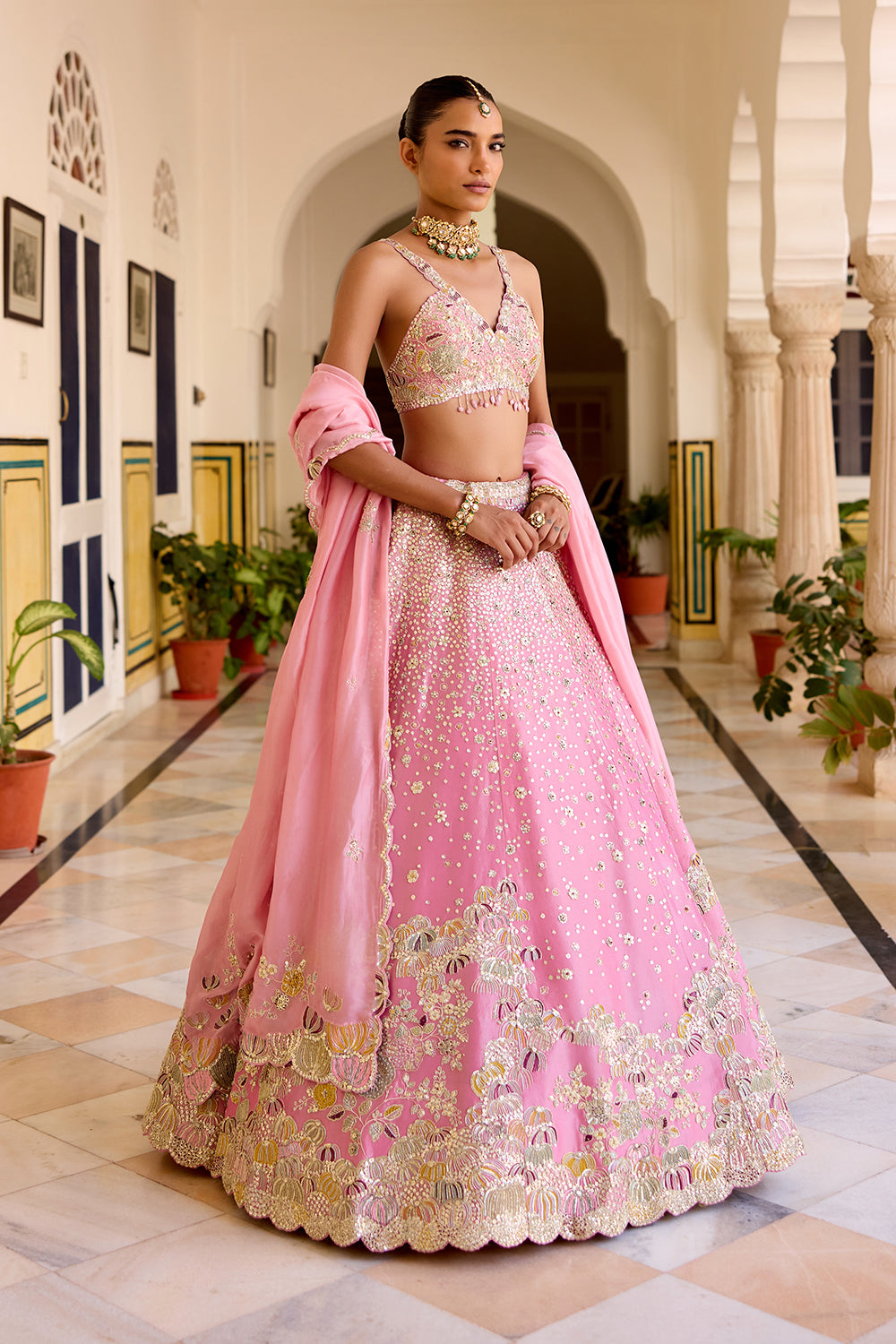 Rosaline Pink Tissue Lehenga Set