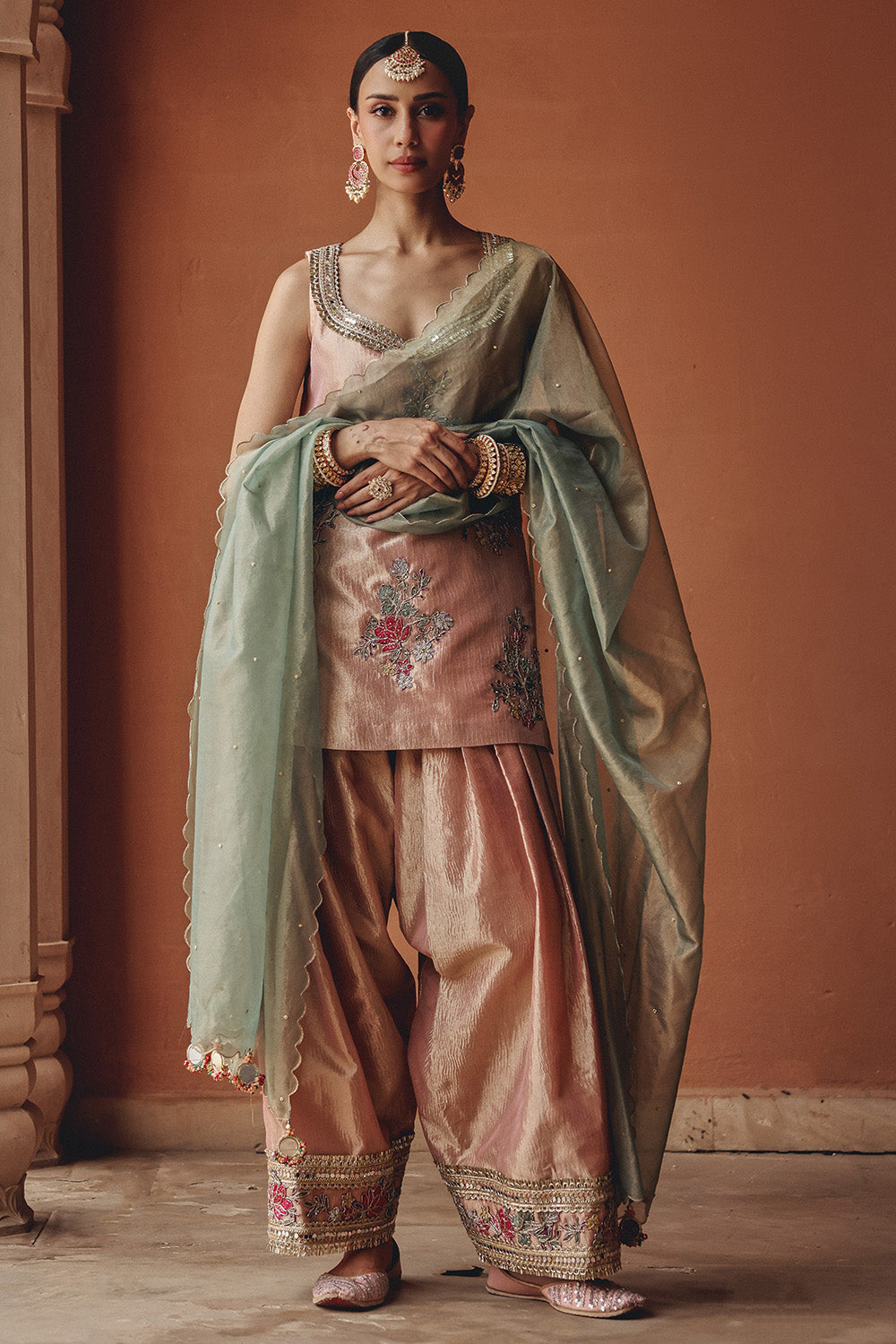 Rose Gold Blush Bloom Sharara Set