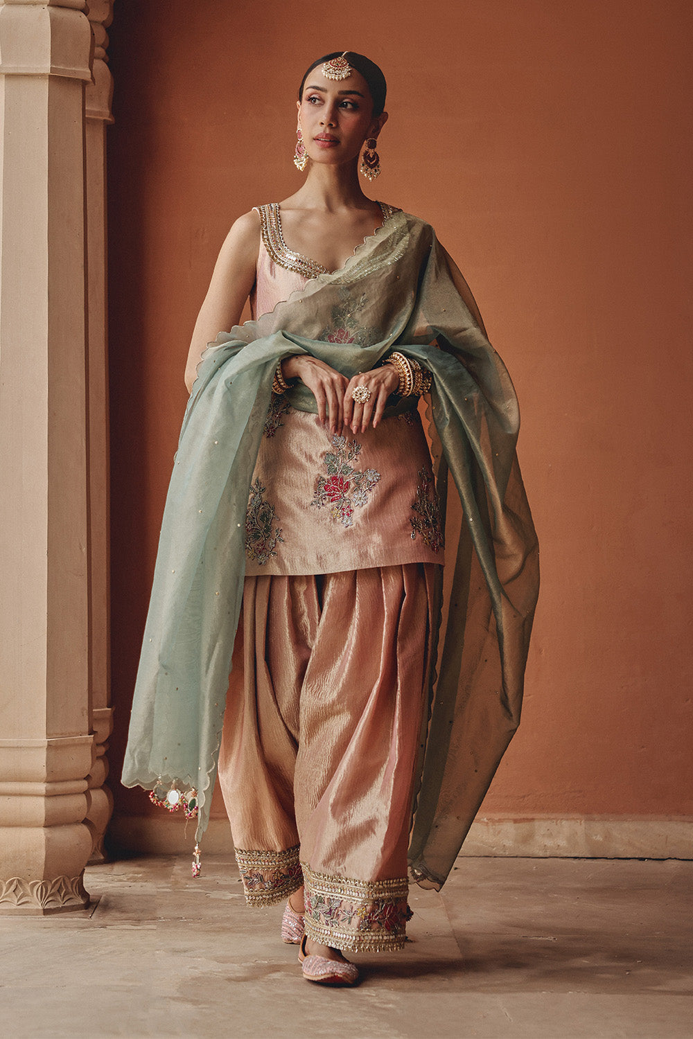 Rose Gold Blush Bloom Sharara Set