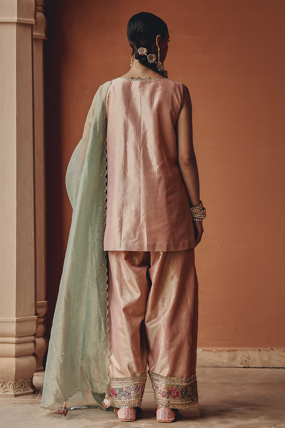 Rose Gold Blush Bloom Sharara Set