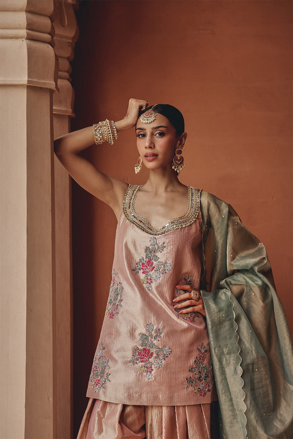Rose Gold Blush Bloom Sharara Set