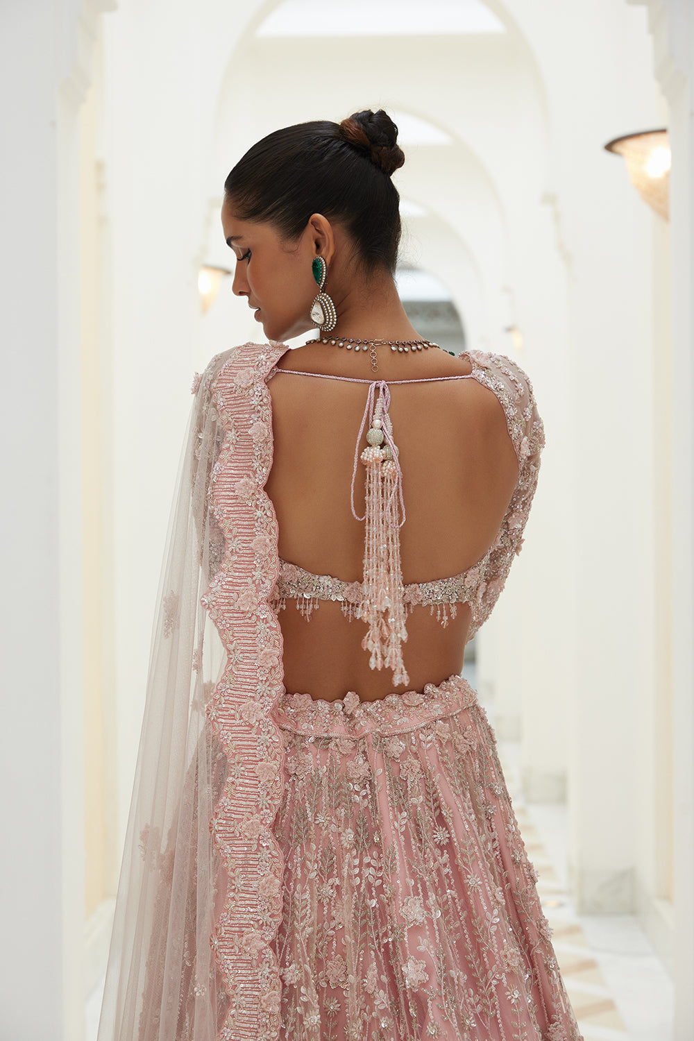Rose Pink Net Lehenga Choli Dupatta Set