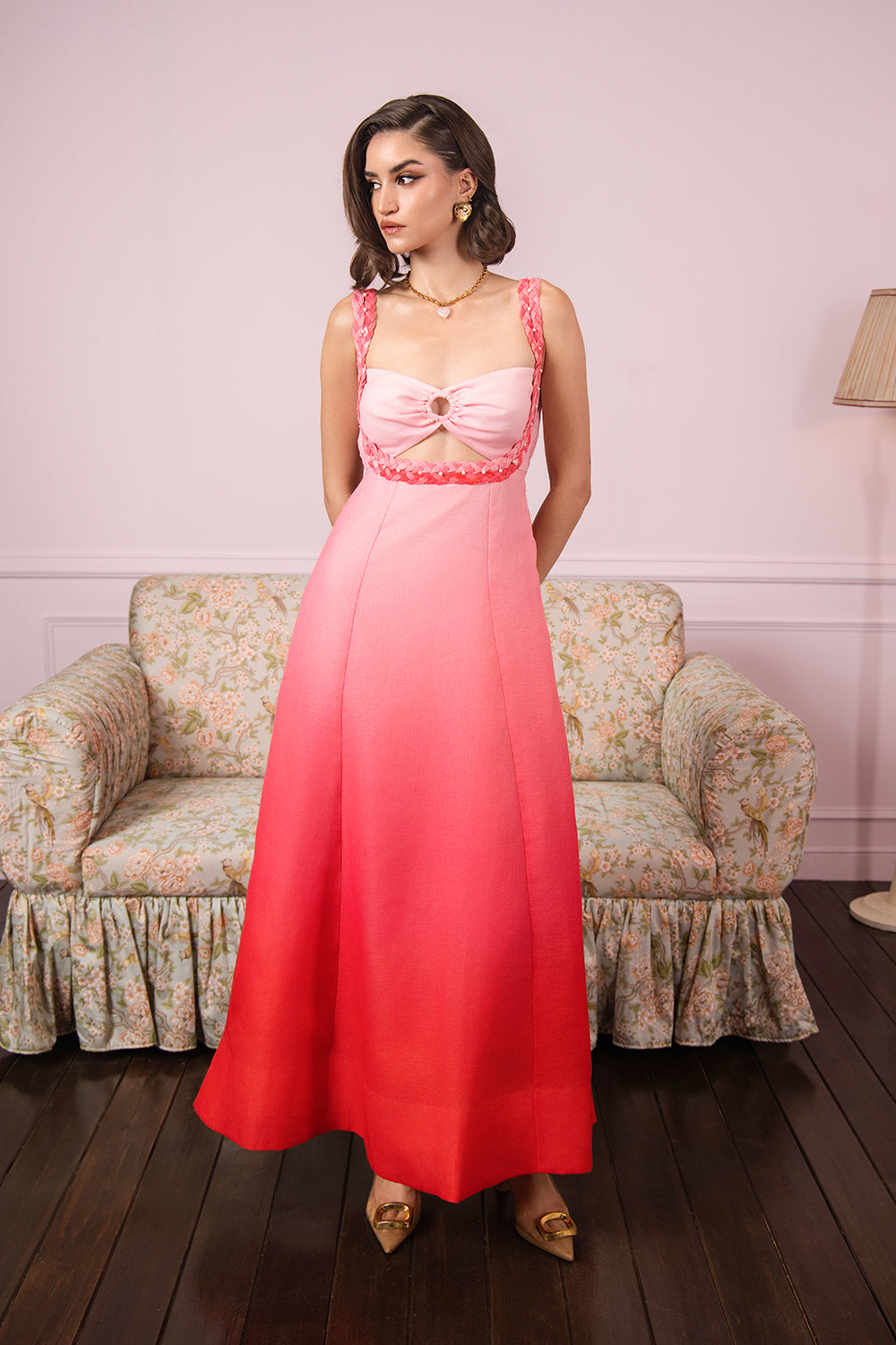Rose Sunset Glow Ombre Maxi Dress