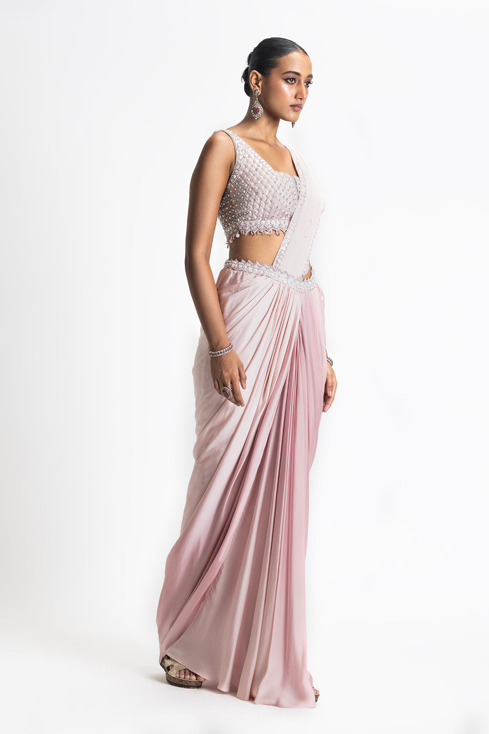 Rose To Blush Ombre Dyed Satin Draped Saree