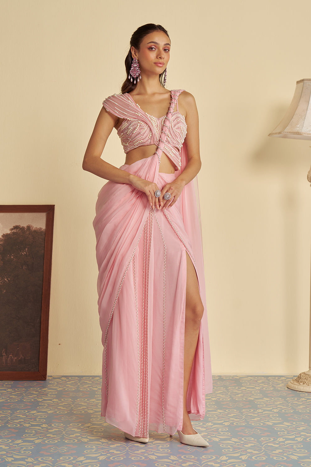 Rosebud drape saree set