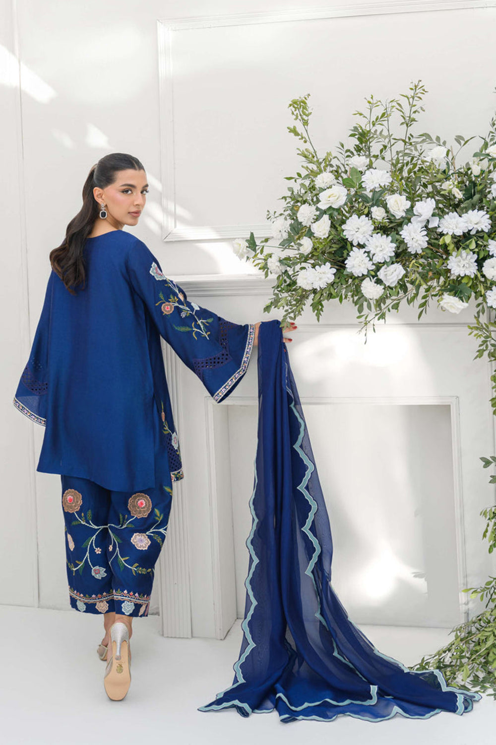 Royal Blue Silk Embroidered Kurta Palazzo Suit Sets