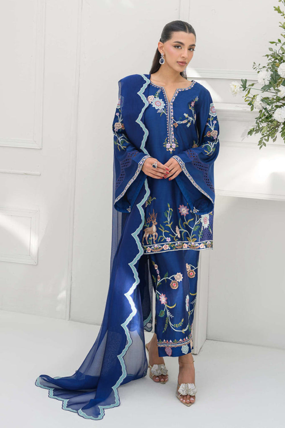 Royal Blue Silk Embroidered Kurta Palazzo Suit Sets