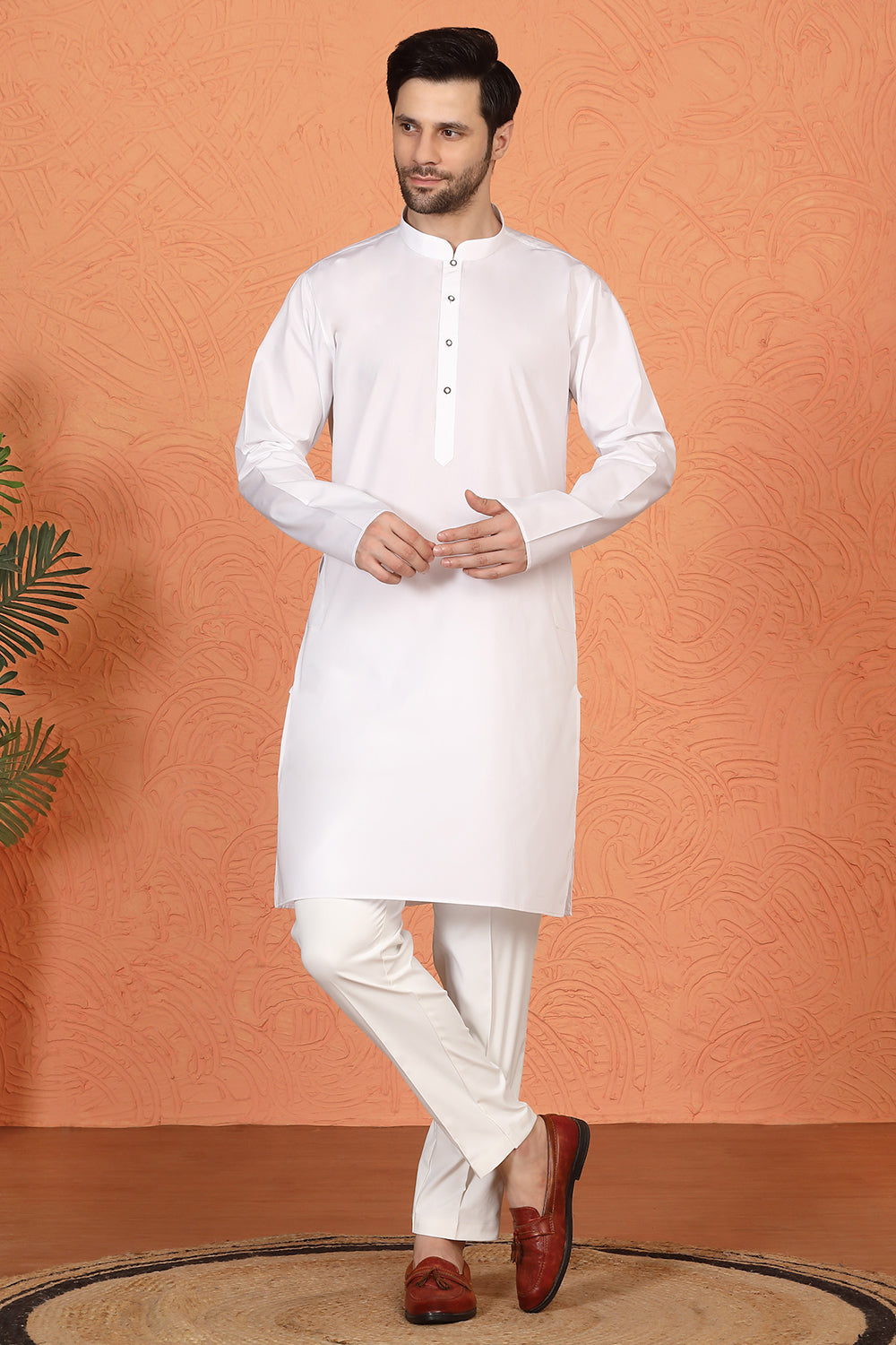 Royal White Kurta with Matching Back Elastic Pants