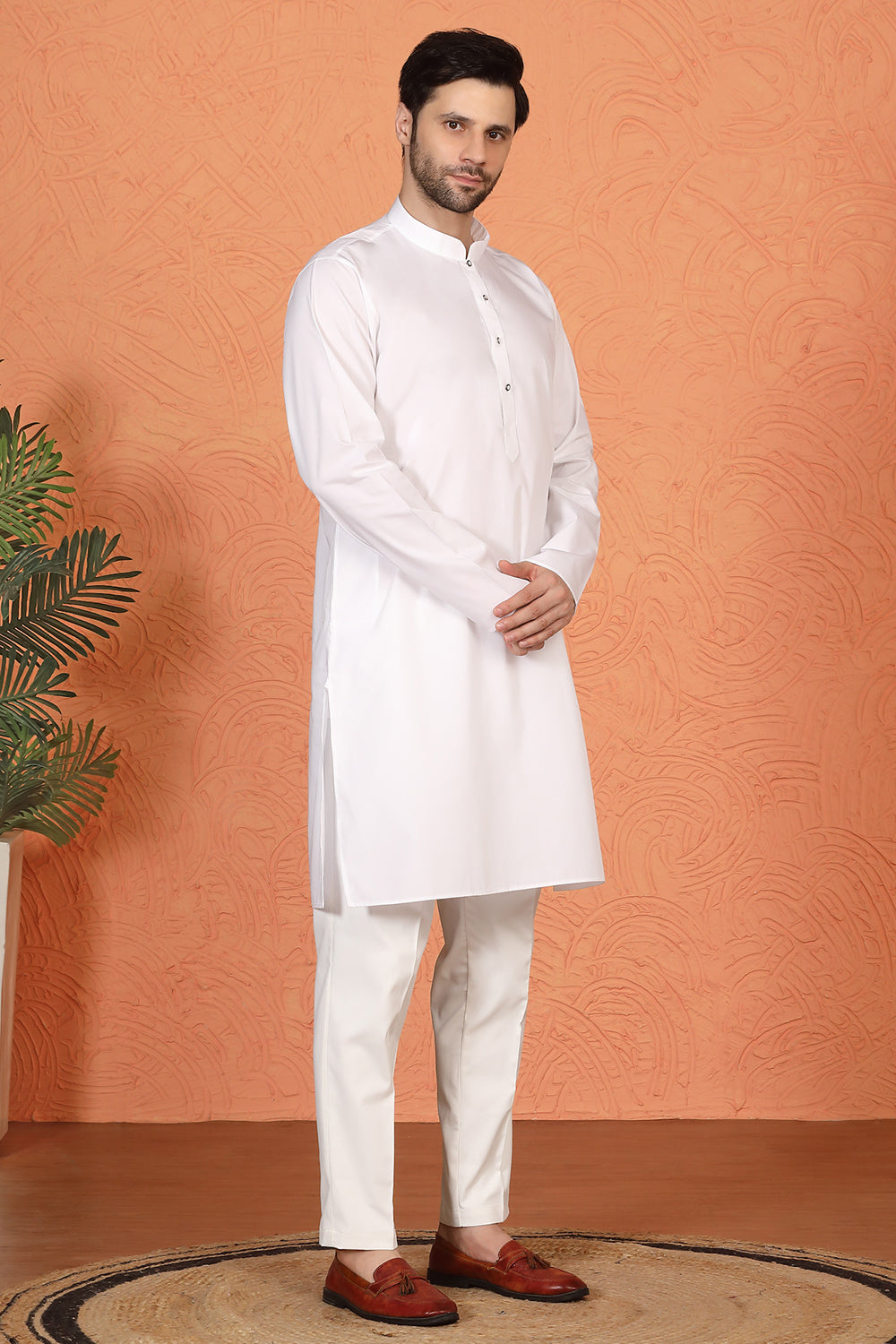 Royal White Kurta with Matching Back Elastic Pants