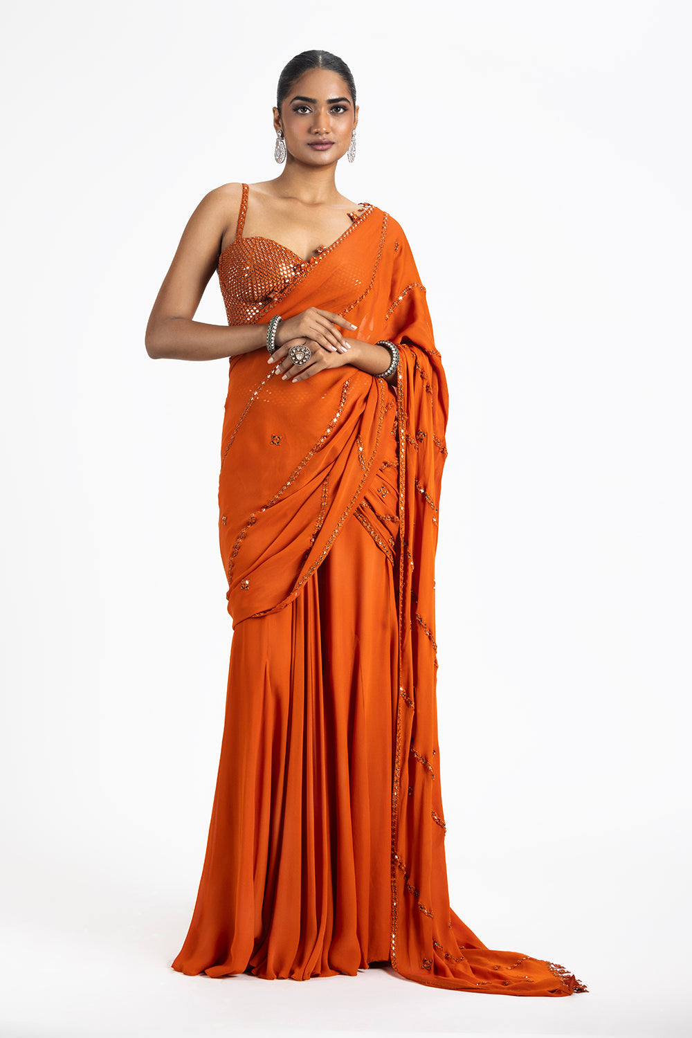 Rust Georgeete Draped Saree