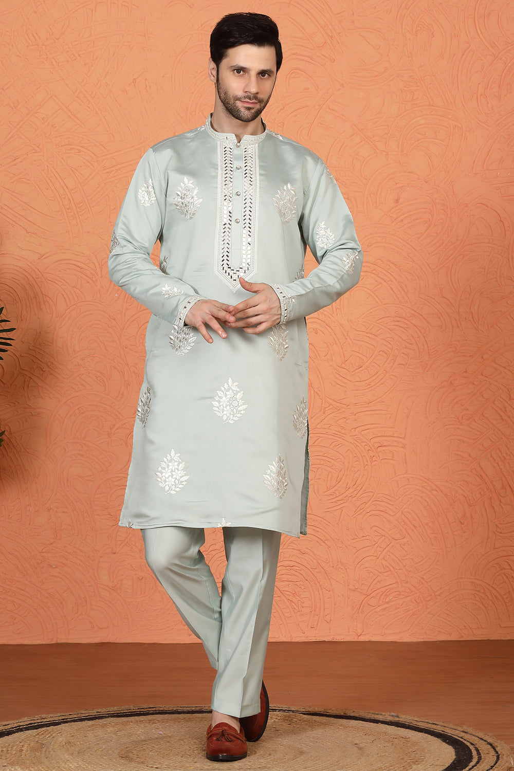 Saaheb Embroidered Kurta with Back Elastic Matching Pants