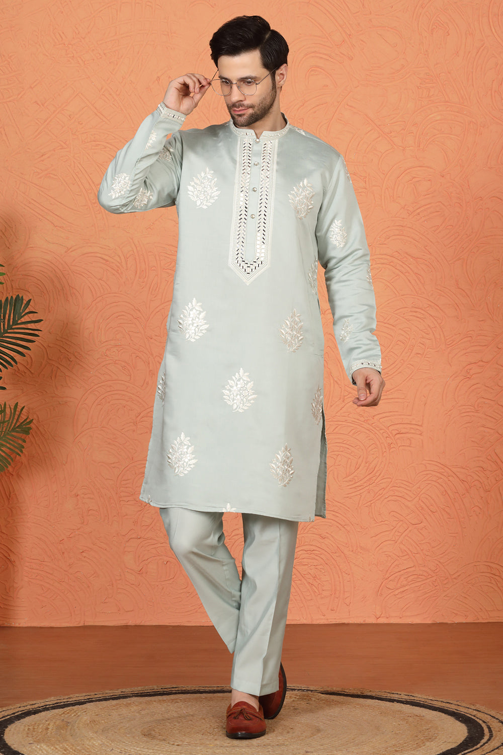 Saaheb Embroidered Kurta with Back Elastic Matching Pants