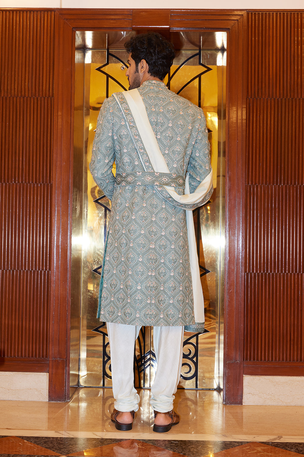 Sage Green Sherwani Kurta Churidar Set