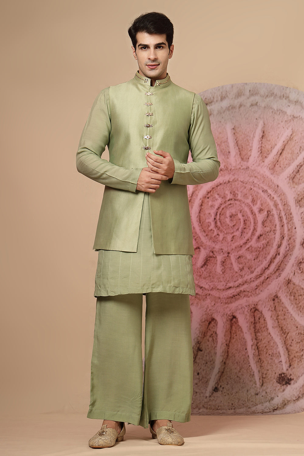 Sage Green Silk Kurta Set