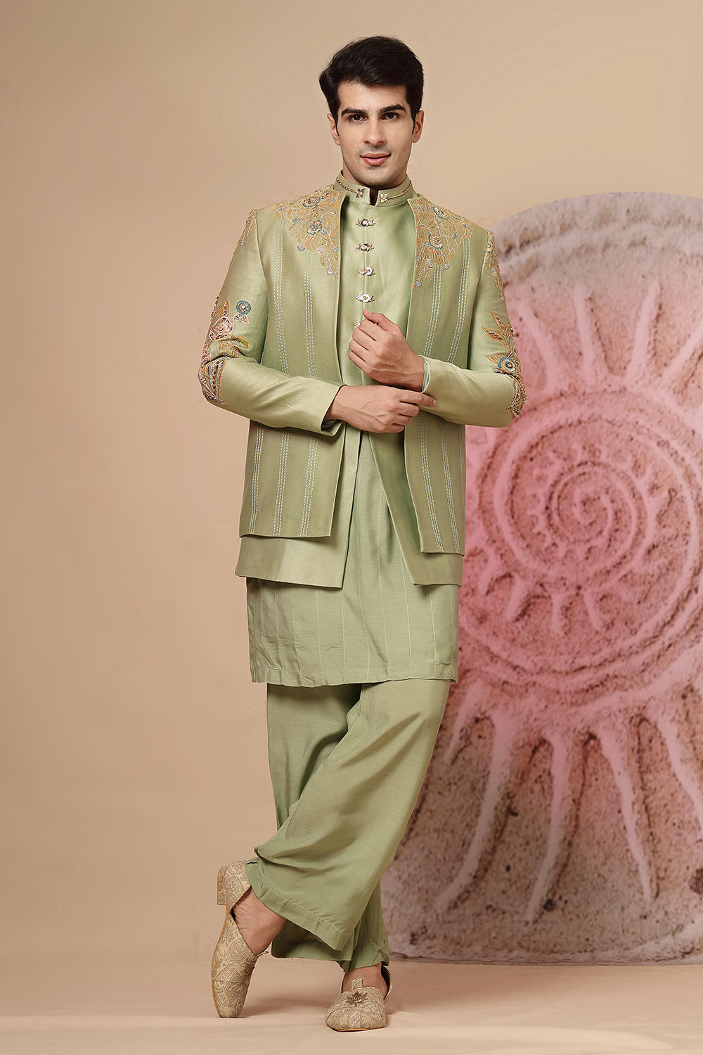 Sage Green Silk Kurta Set