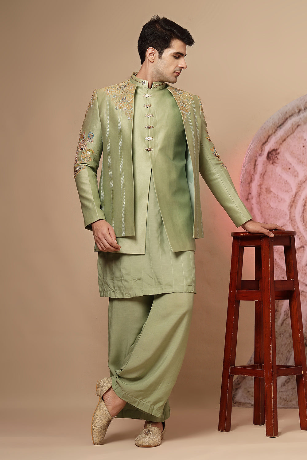 Sage Green Silk Kurta Set