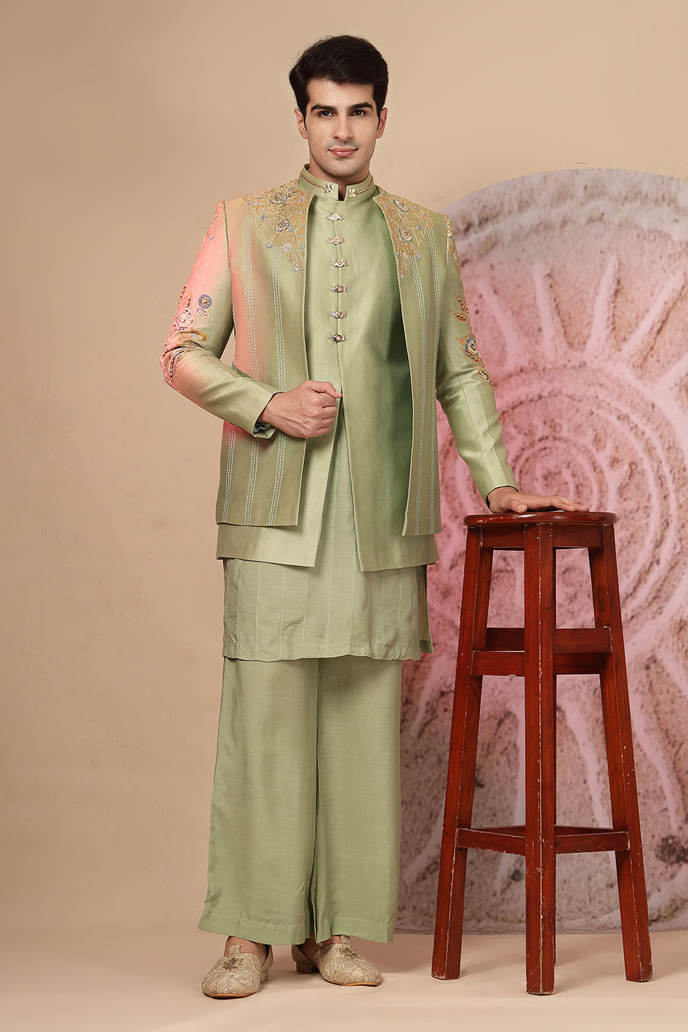 Sage Green Silk Kurta Set