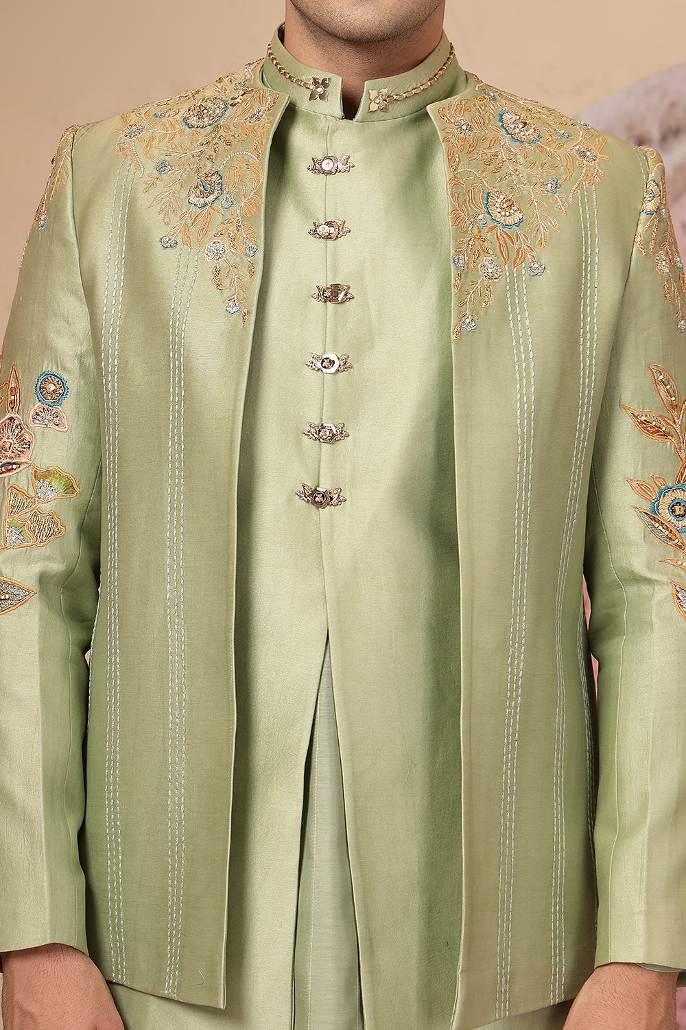 Sage Green Silk Kurta Set