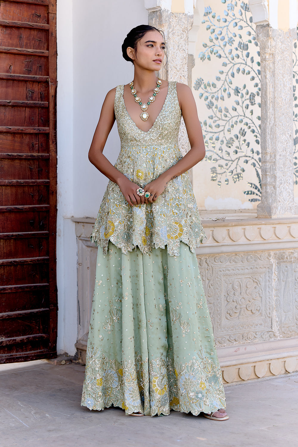 Sage Peplum Garara Set
