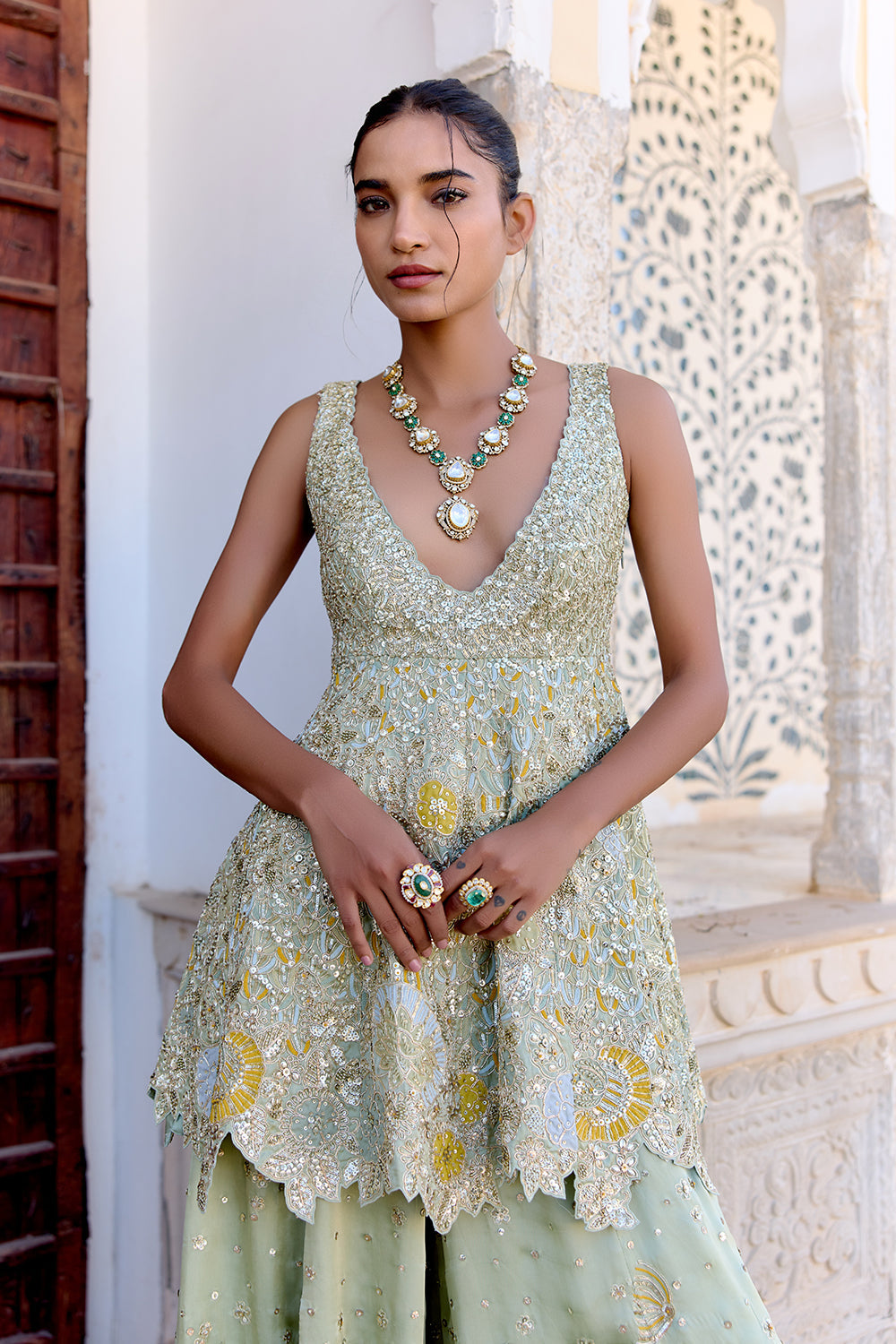 Sage Peplum Garara Set