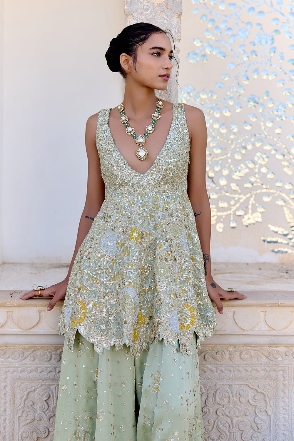 Sage Peplum Garara Set