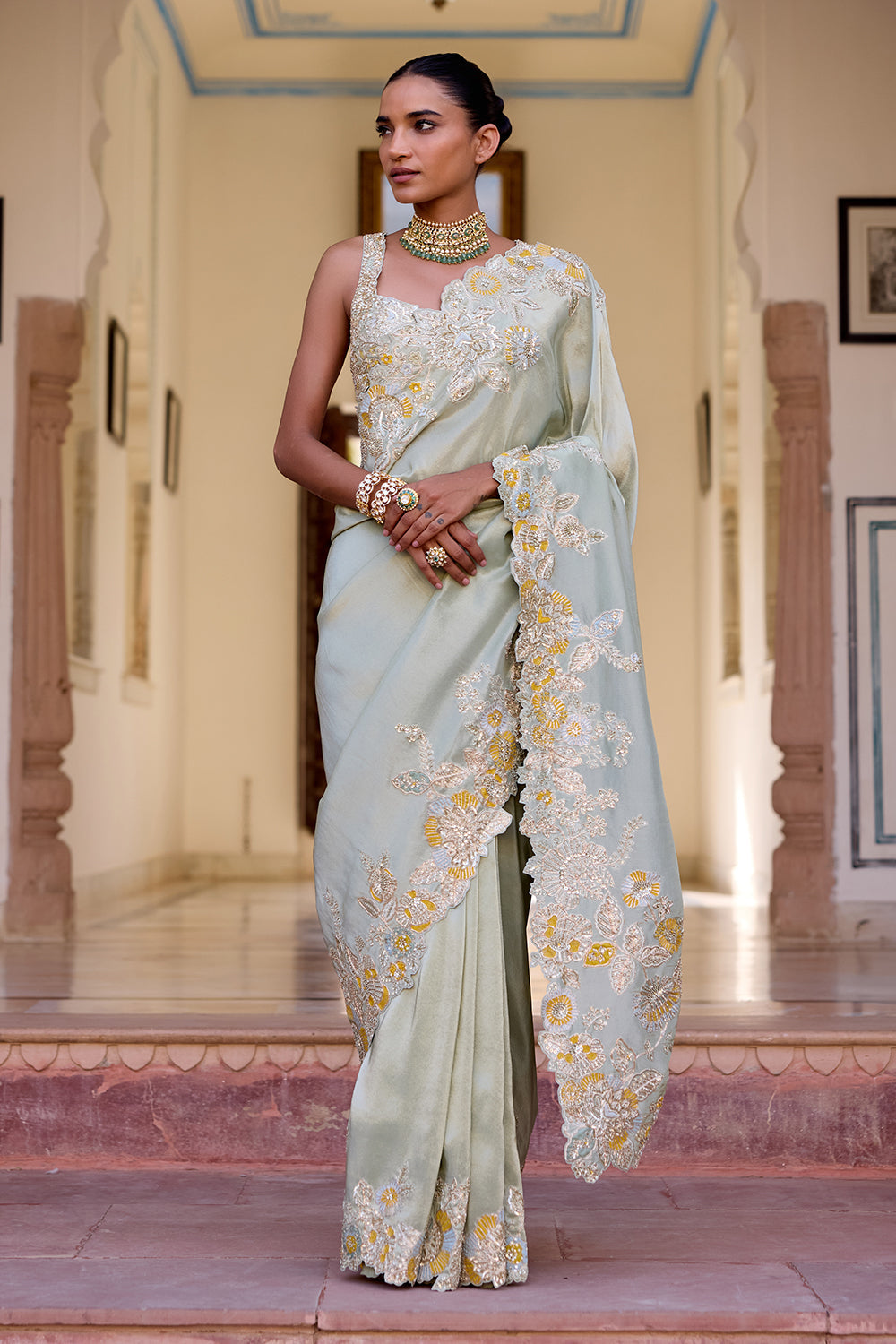 Sage Tissue Silk Saree Set